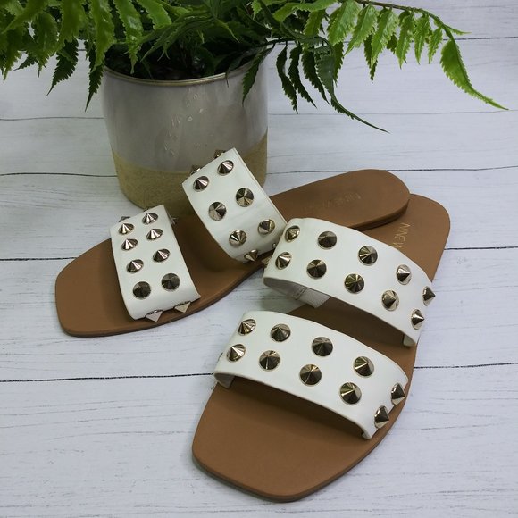 Nine West Shoes - 💙 Nine West Women's Slides Flat Sandals White Silver  Size 8M